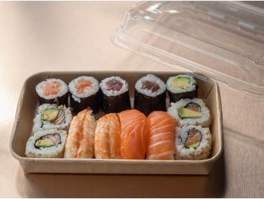 Bandeja de sushi kraft 18cm con tapa | Effimer