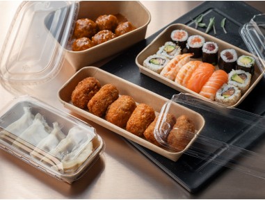 Bandeja de sushi kraft 16cm con tapa | Effimer