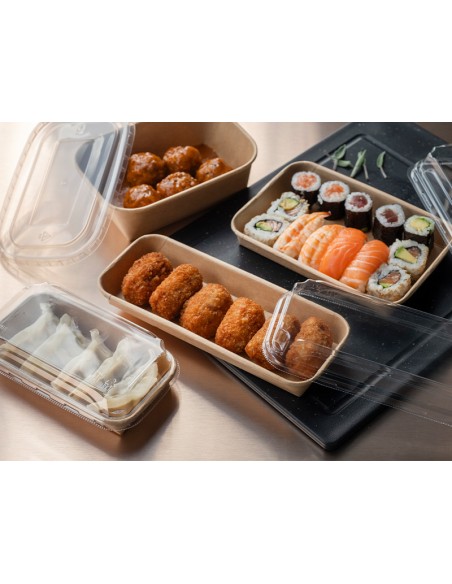 Bandeja de sushi kraft 16cm con tapa | Effimer
